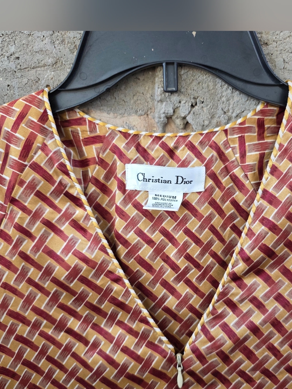VTG Christian Dior Zip Front Maxi Robe Geometric Basketweave Print- Size Medium - Picture 3 of 11
